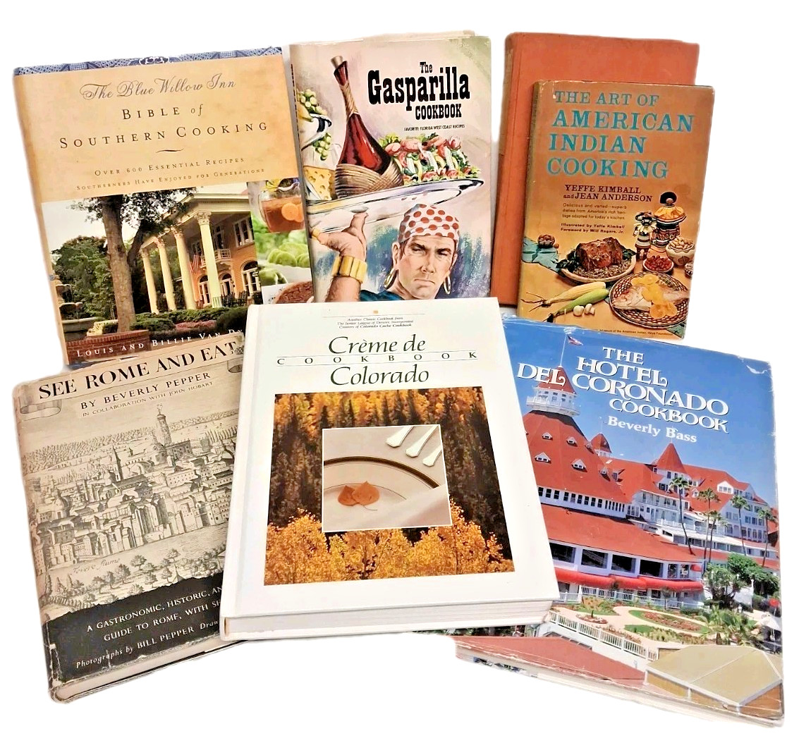 ESTATE LOT Of 7 Vintage COOKBOOKS, Recipes, Restaurants, 1930’s & Up, 15 Lbs Lot