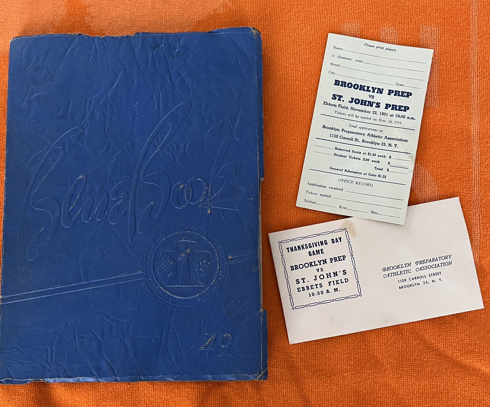 1949 Blue Book, Brooklyn Preparatory School, New York Yearbook, And Ticket Form