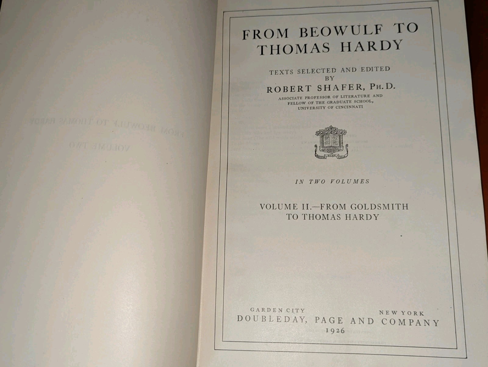 From Beowulf to Thomas Hardy by Robert Shafer, Volume 1 & 2 HC C-1924