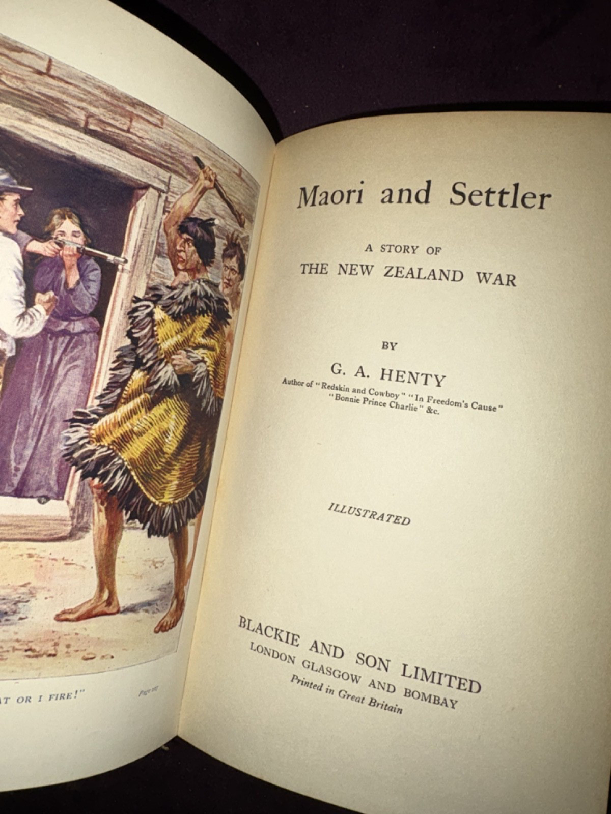 Maori and Settler, by G.A. HENTY, UK antique hardcover book, w free shipping
