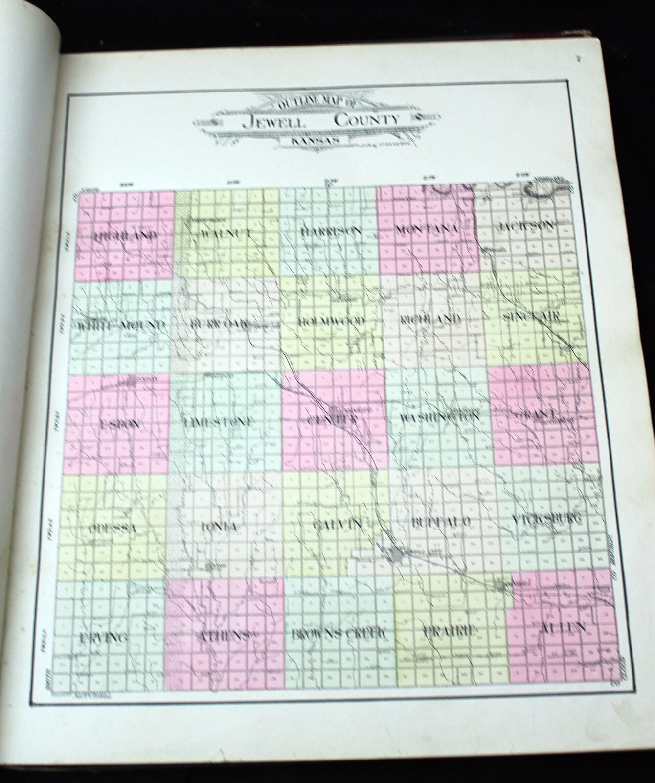 Standard Atlas of Jewell County Kansas 1908 Original Colored Maps RARE