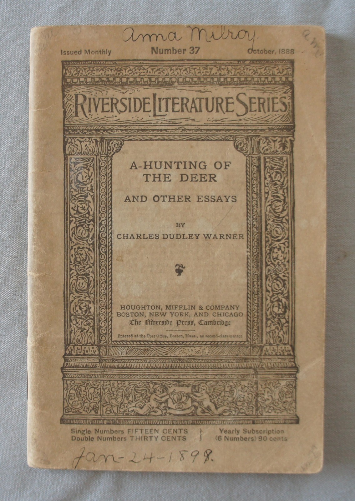 A HUNTING OF THE DEER CHARLES DUDLEY WARNER HOW I KILLED A BEAR RIVERSIDE 1888