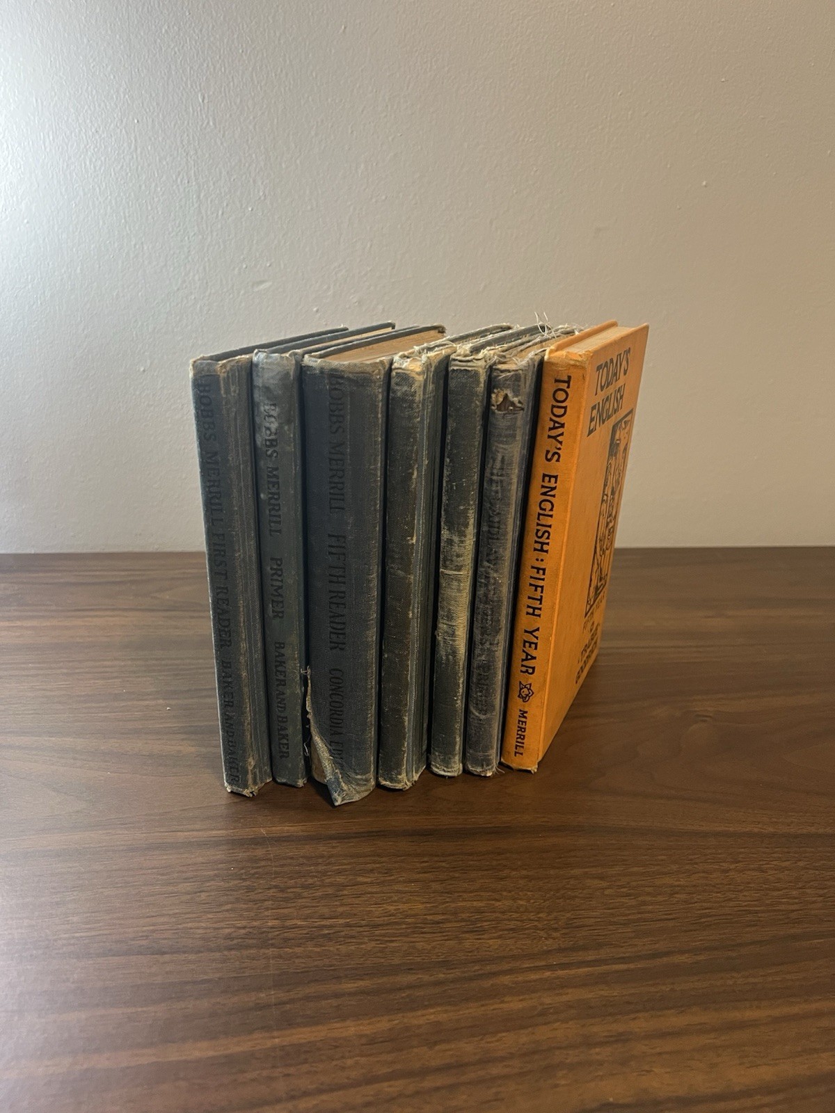 Lot Of 7 Bobbs Merrill Primer Readers Hardcover Antique Vintage Baker