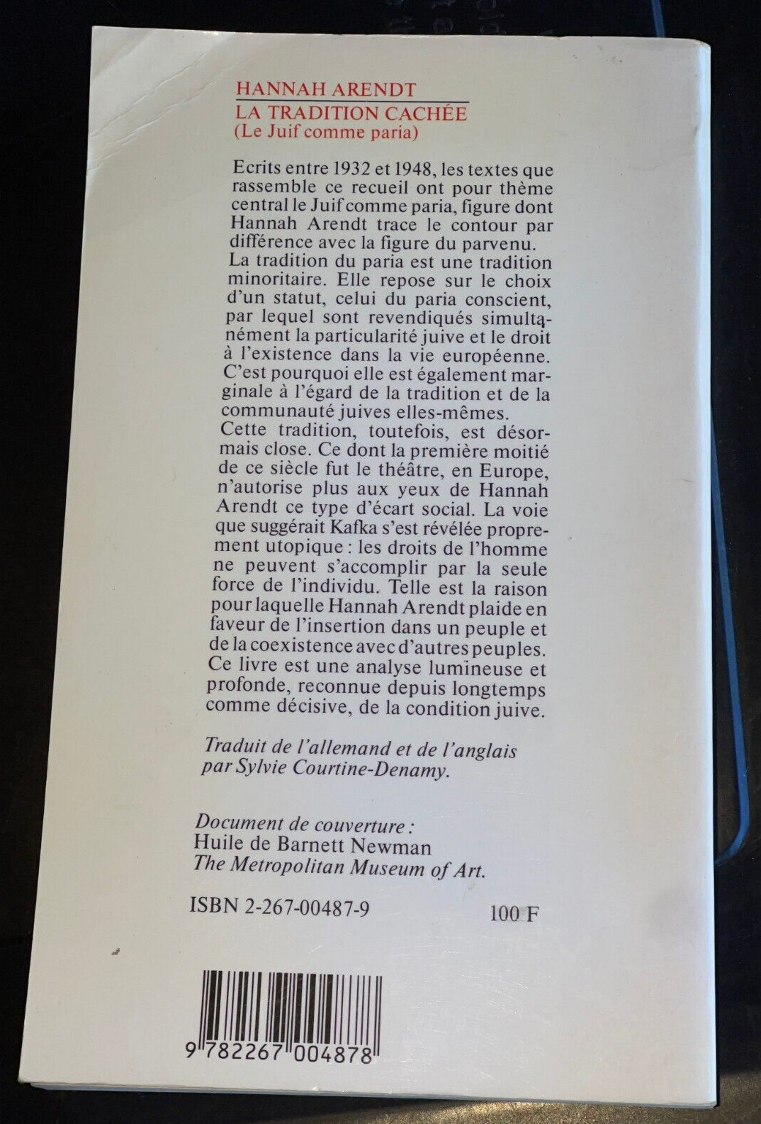 RARE 1987 LA TRADITION CACHEE BY HANNAH ARENDT JEWS PHILOSOPHY POLITICAL THEORY