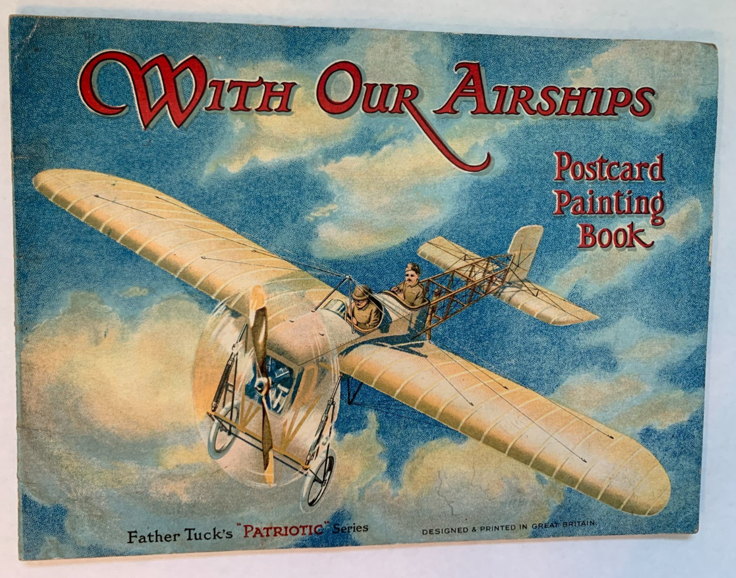 WITH OUR AIRSHIPS, military WW I PATRIOTIC postcard painting book Tuck, 1920