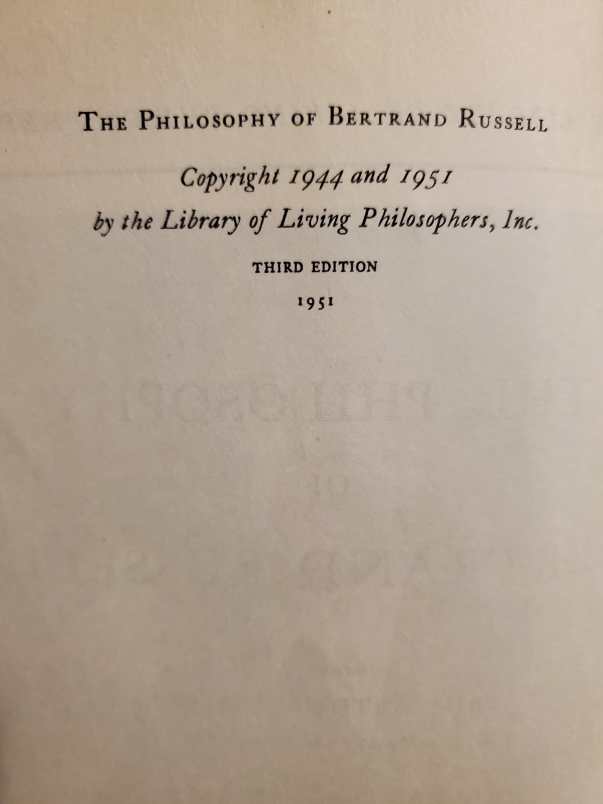 THE PHILOSOPHY OF BERTRAND RUSSELL By Paul Arthur Schilpp 1951 Hardcover Book