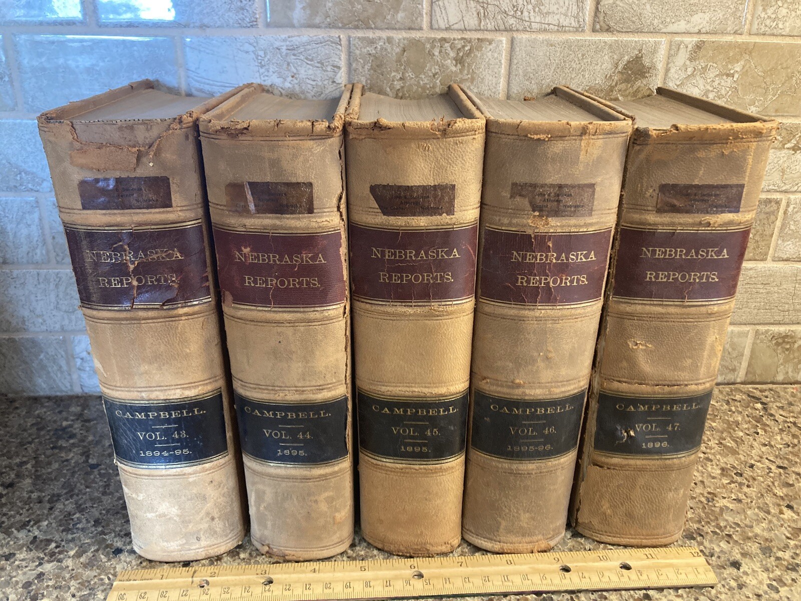 5 Nebraska Reports Antique Leather Law Books Late 1800s Decor Staging AirBNB