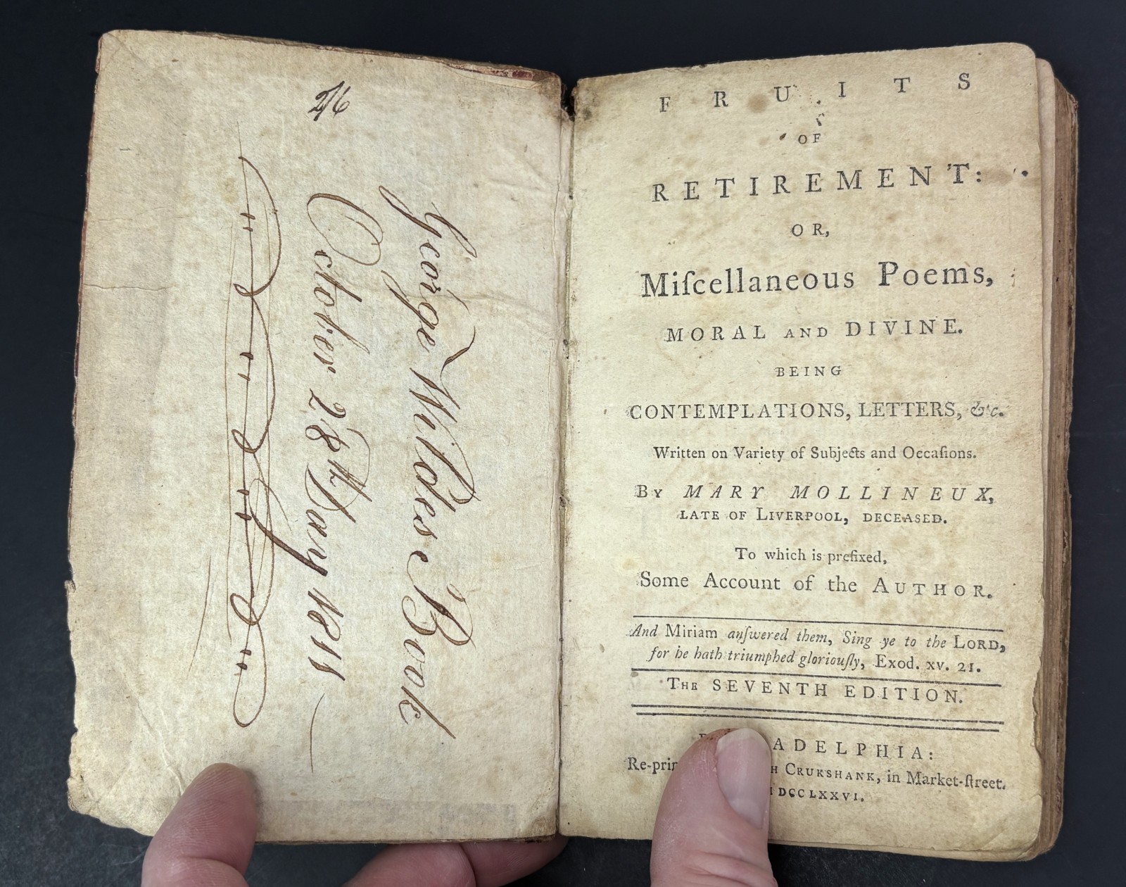 RARE Book – Revolutionary War era Imprint 1776 – Fruits of Retirement Mollineux
