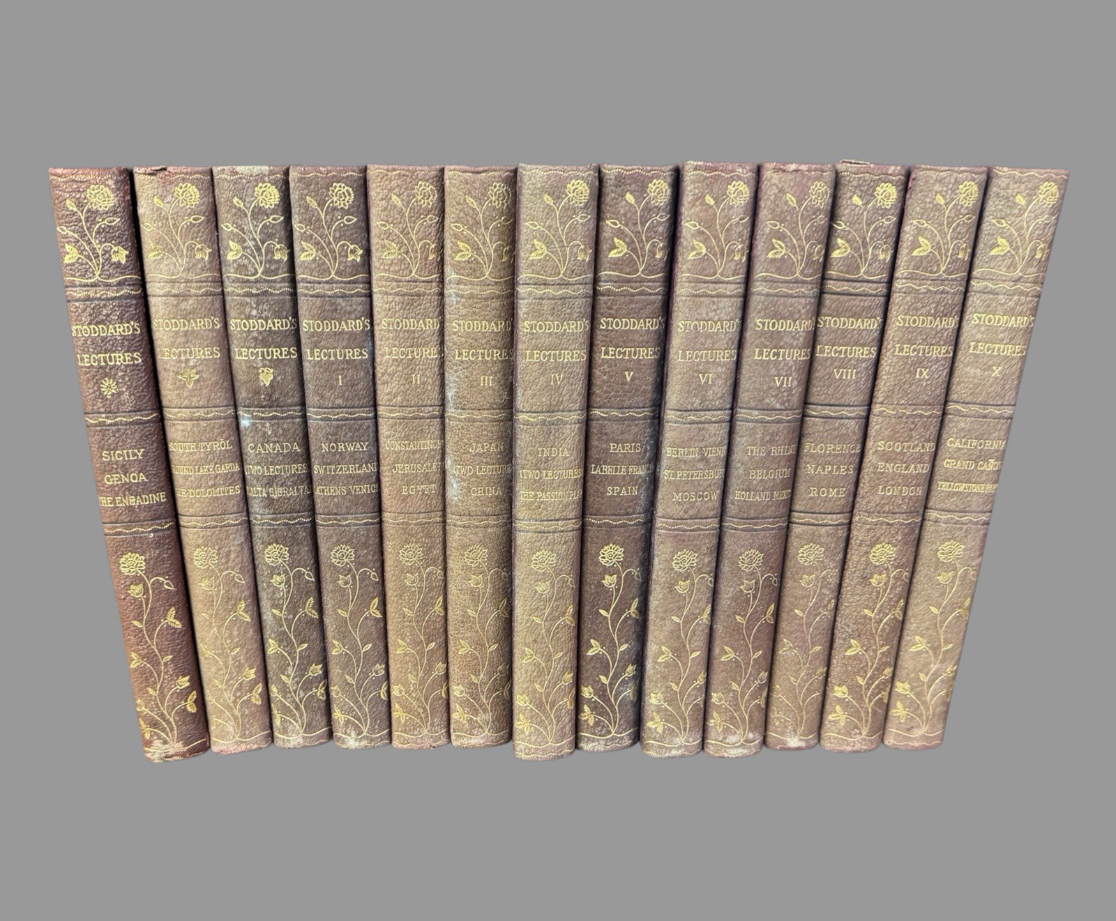 Stoddard’s Lectures Complete 10 Volume Set + 3 Antique Leather Travel Books