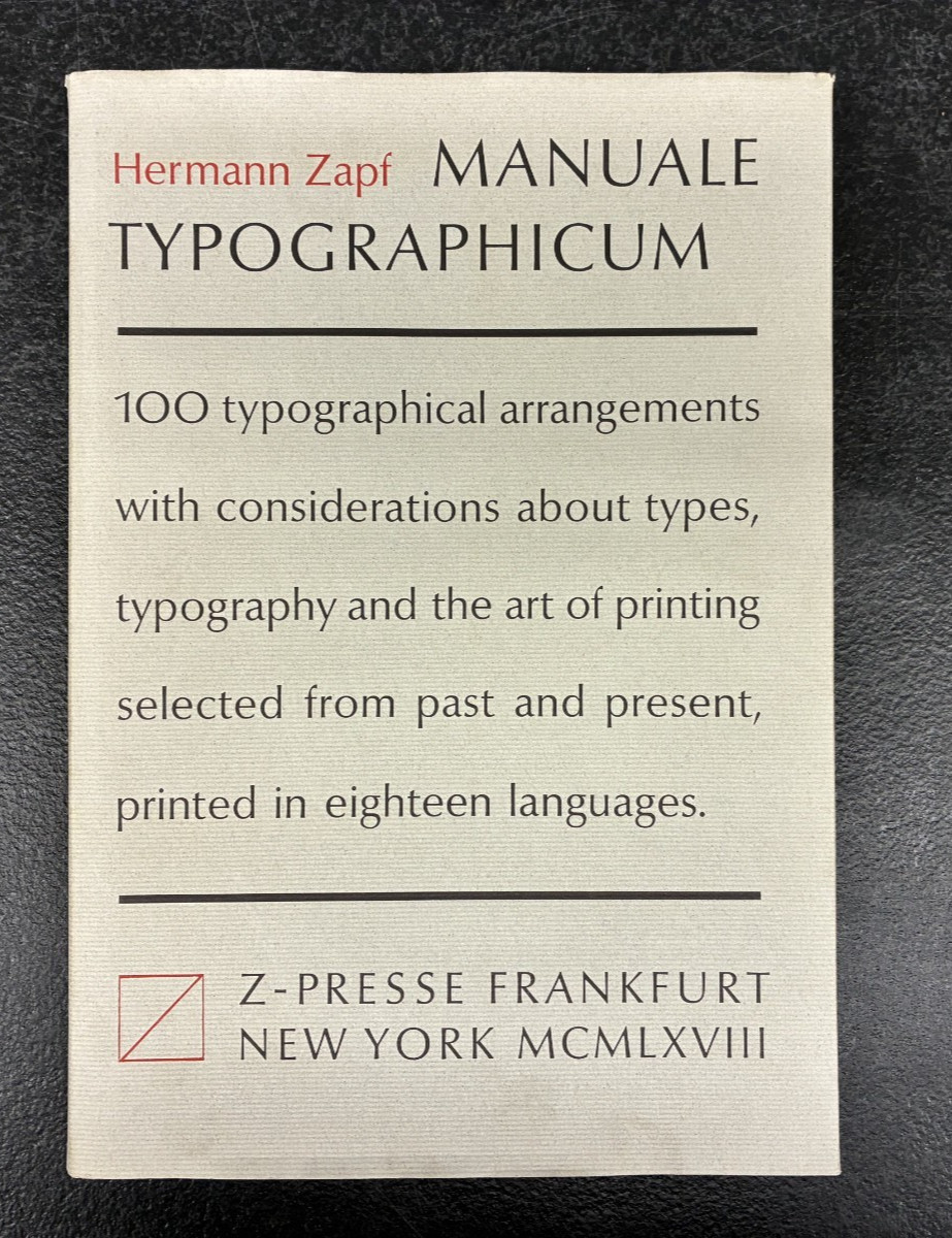Manuale Typographicum, Hermann Zapf 100 Typographical Arrangements 1968 HC DJ