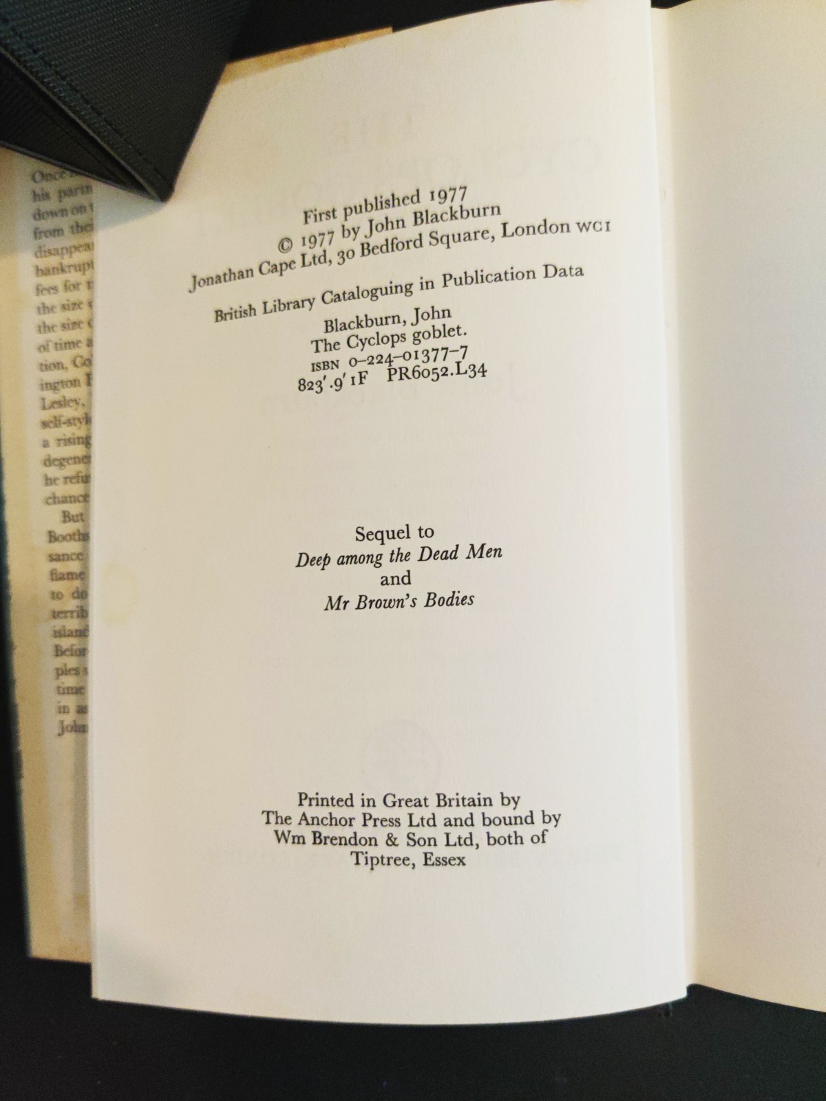 First Edition The Cyclops Goblet by Jack Blackburn’s 1977 Thriller NM