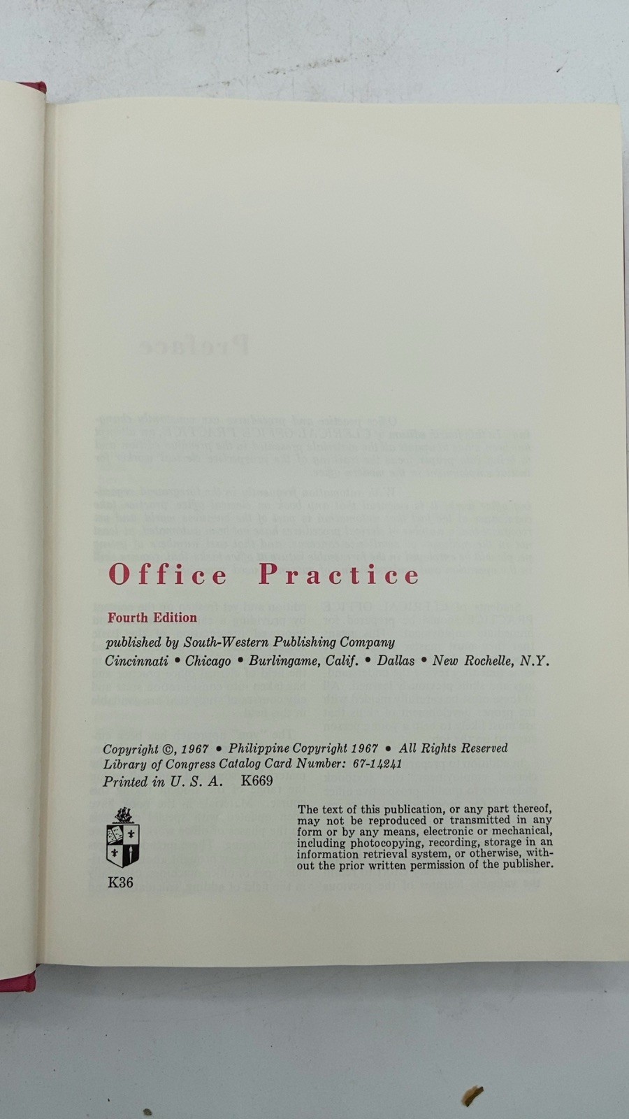 Clerical Office Practice Arney, Meehan, Paskmark Hardcover Fourth Edition 1967