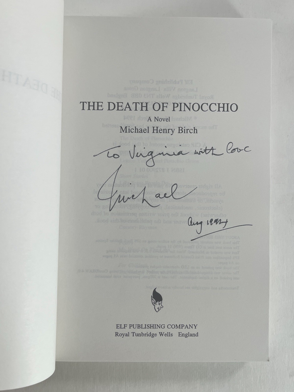 The Death of Pinocchio by Michael Henry Birch ~ 1994 Signed First Edition
