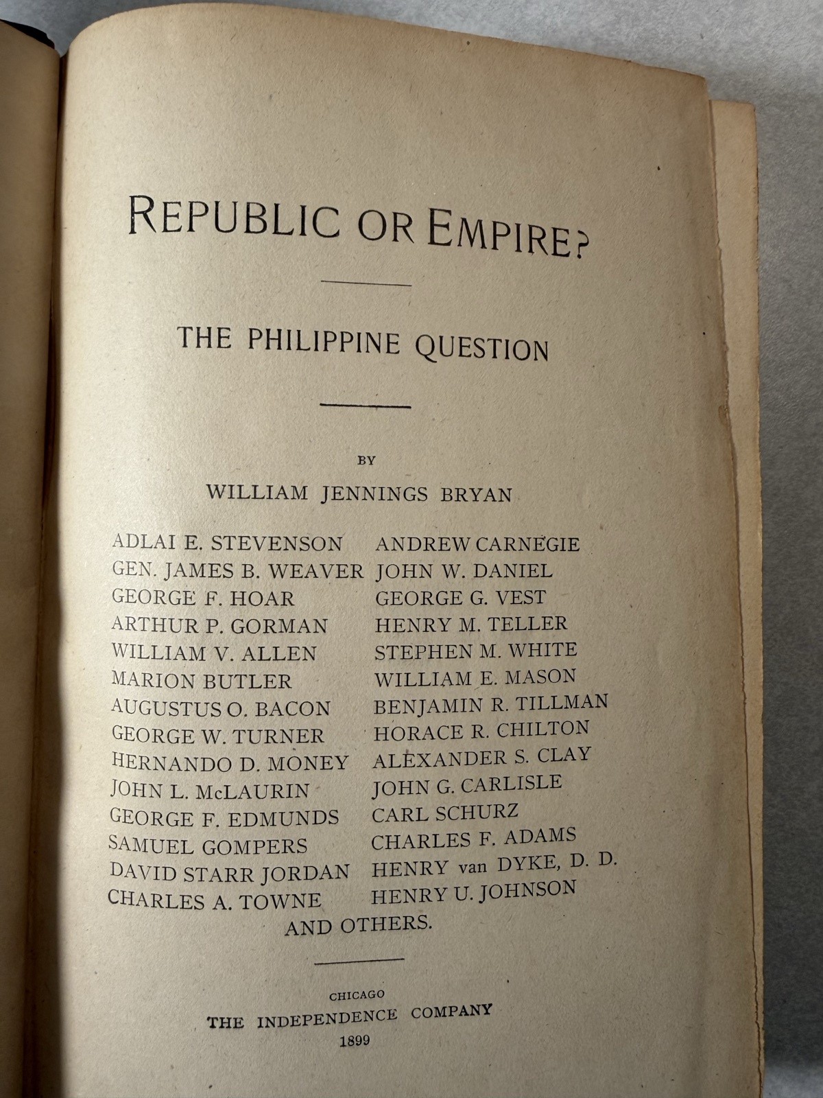 Republic or Empire? The Philippine Question 1899 1st Edition Bryan 3/4 Leather