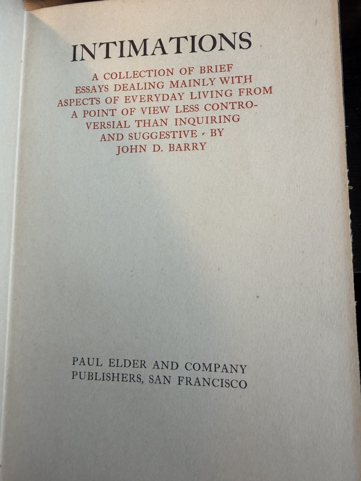 Intimations 1913 John D Barry Paul Elder Taylor Nash Fine Printing Rare Book