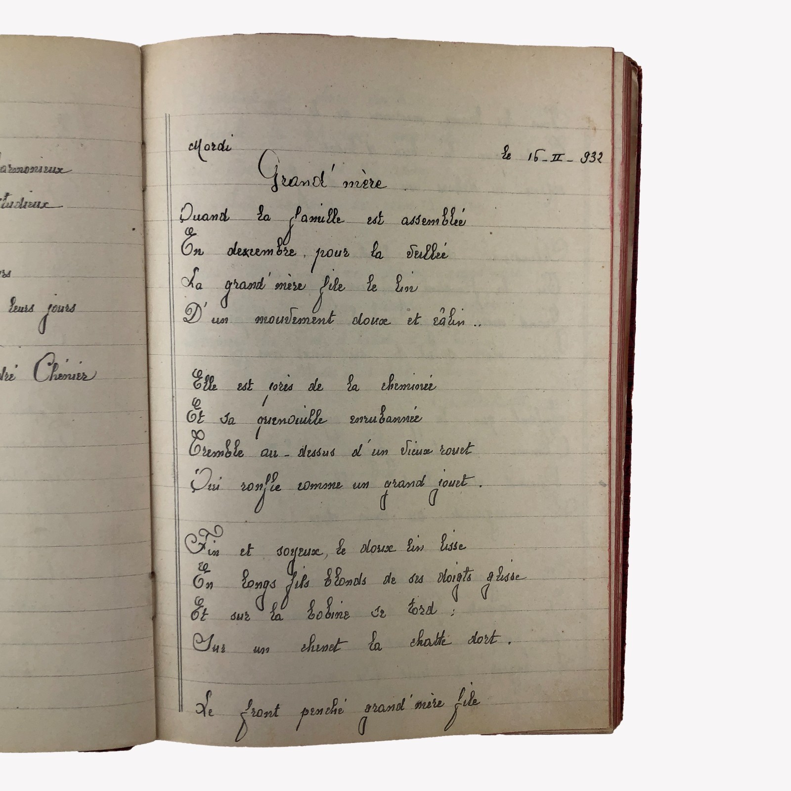 1931 French Literature Student Diary Manuscript Handwriting Book & Famous Poems