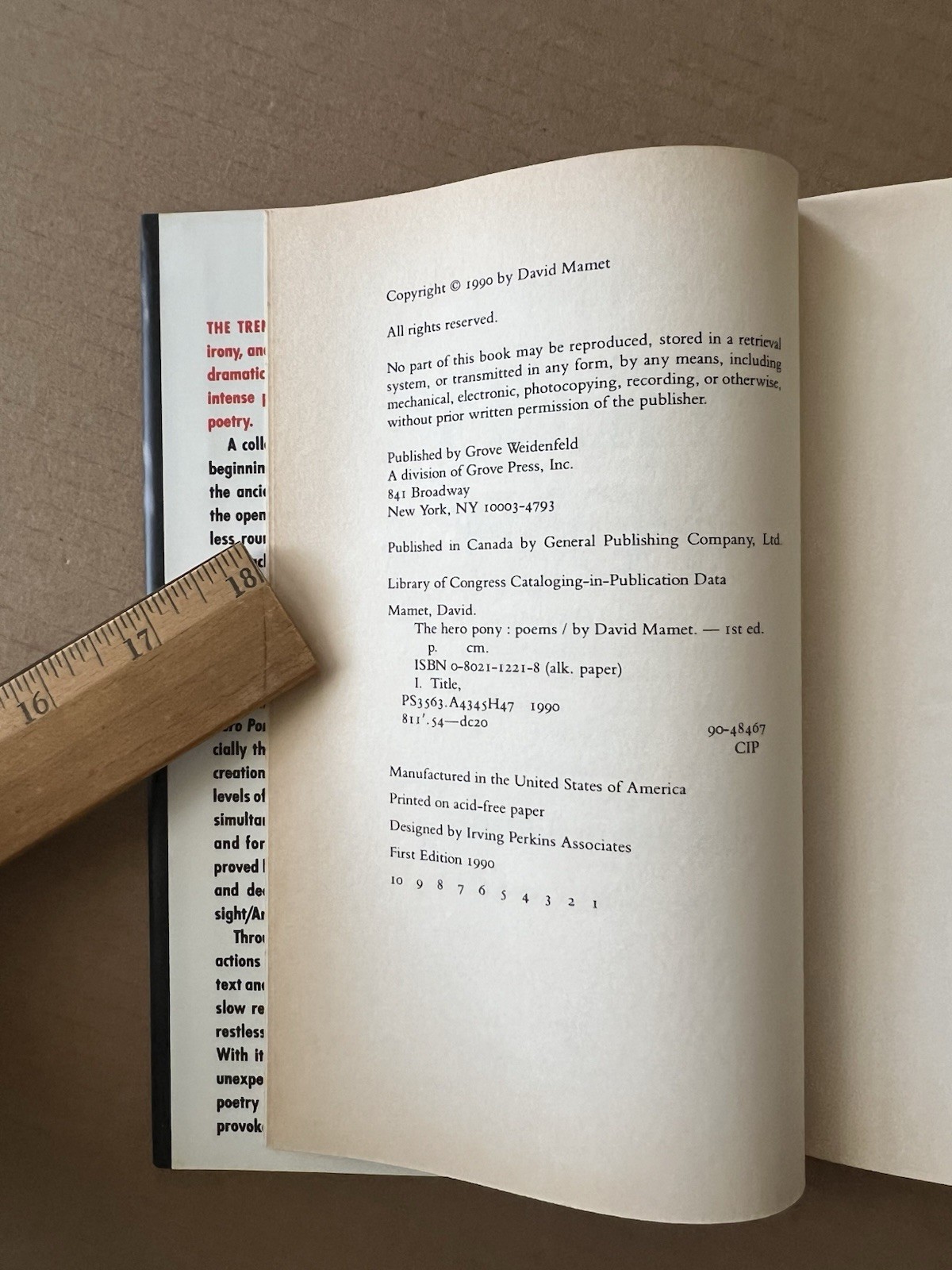 The Hero Pony – David Mamet – First Edition 1990 Hardcover Poetry