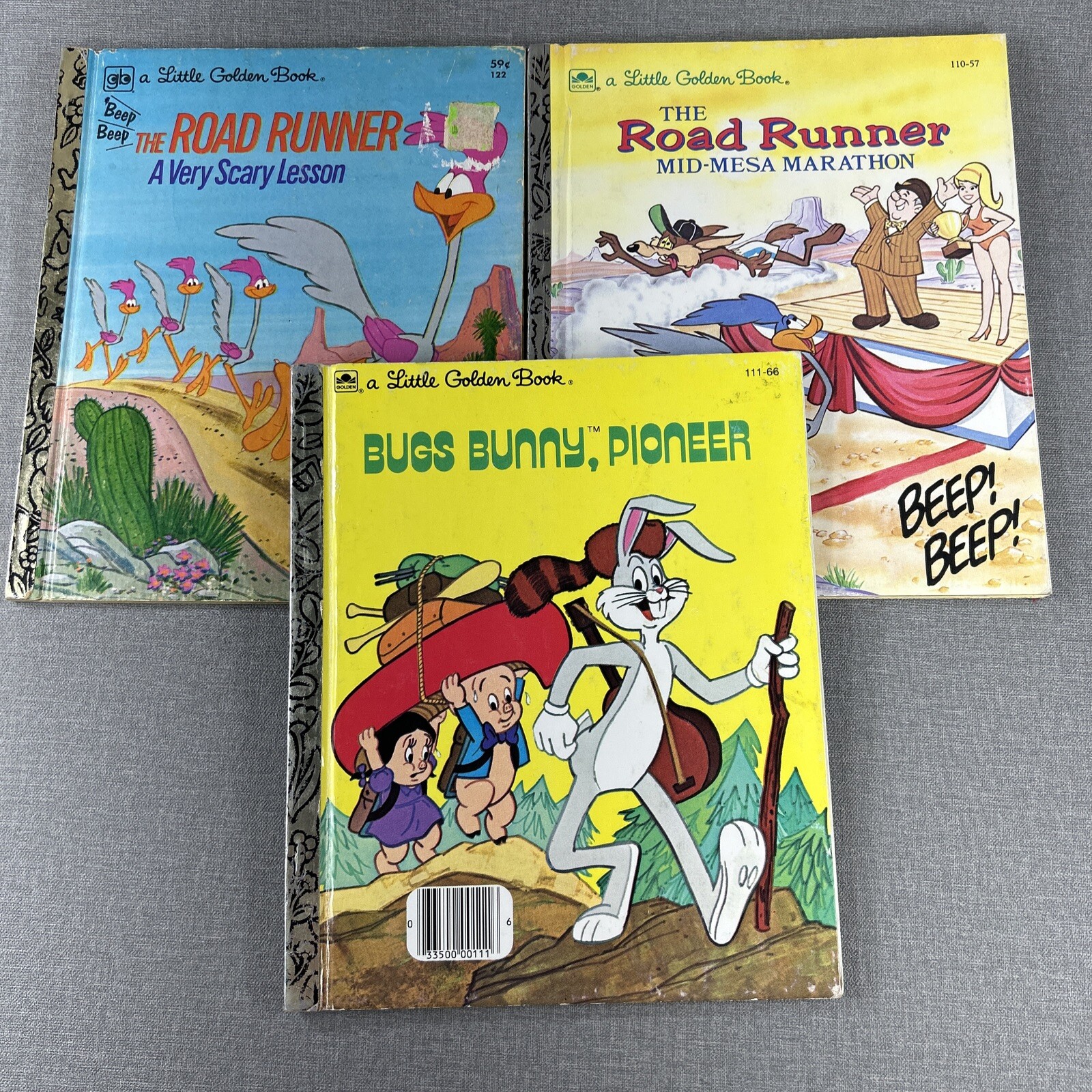 Road Runner Scary Lesson Mid-Mesa & Bugs Bunny Pioneer 3 Little Golden Book Lot