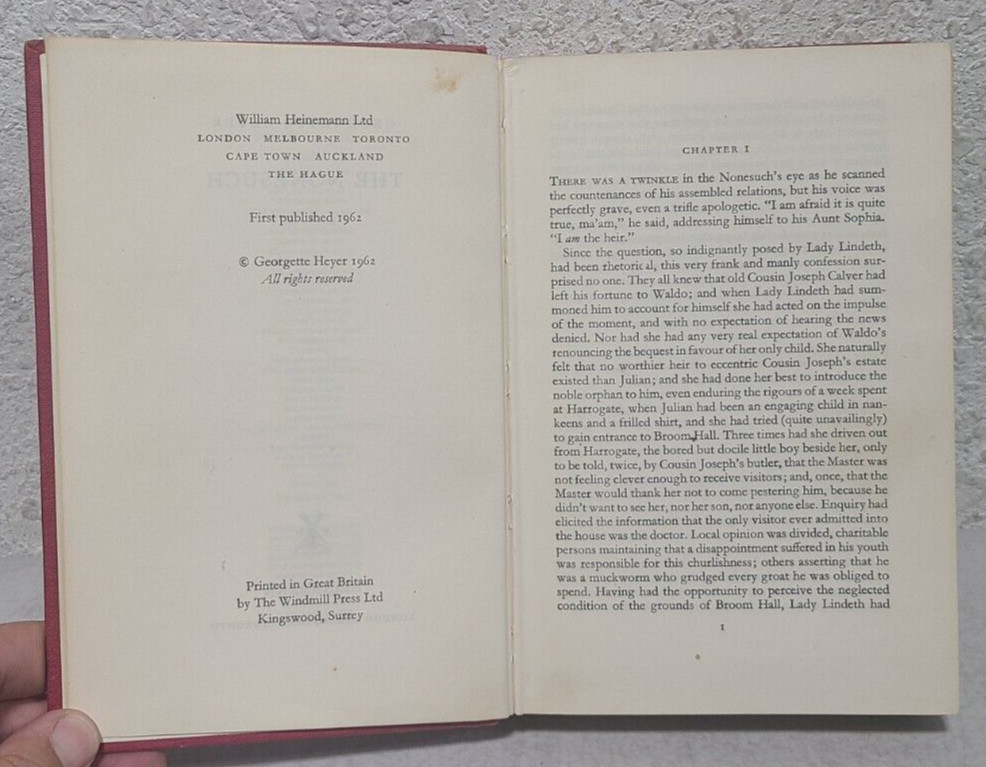 The Nonesuch Georgette Heyer HC Book 1962 Heinemann Regency Romance Novel Vtg