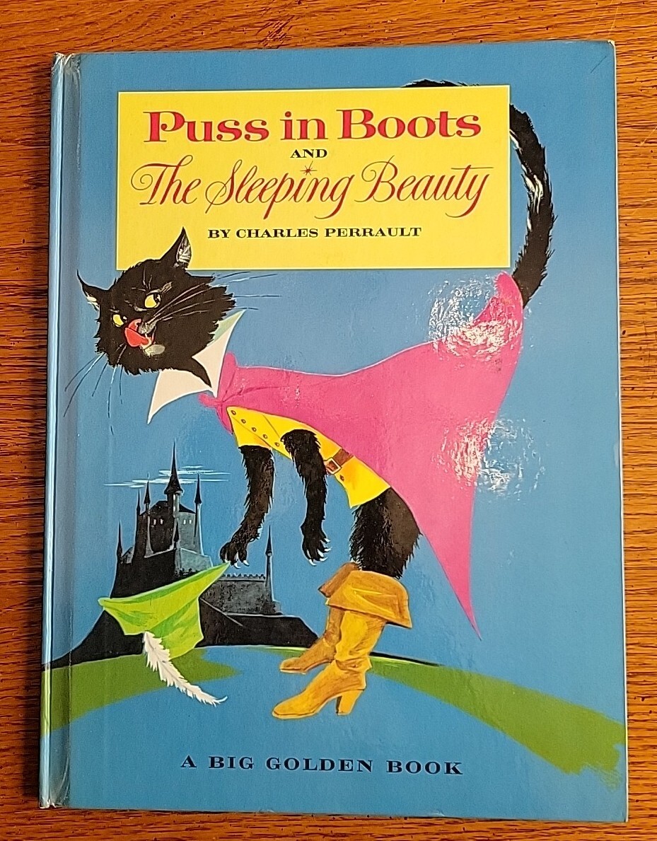 Puss In Boots & Sleeping Beauty Vtg Big Golden Book Charles Perrault