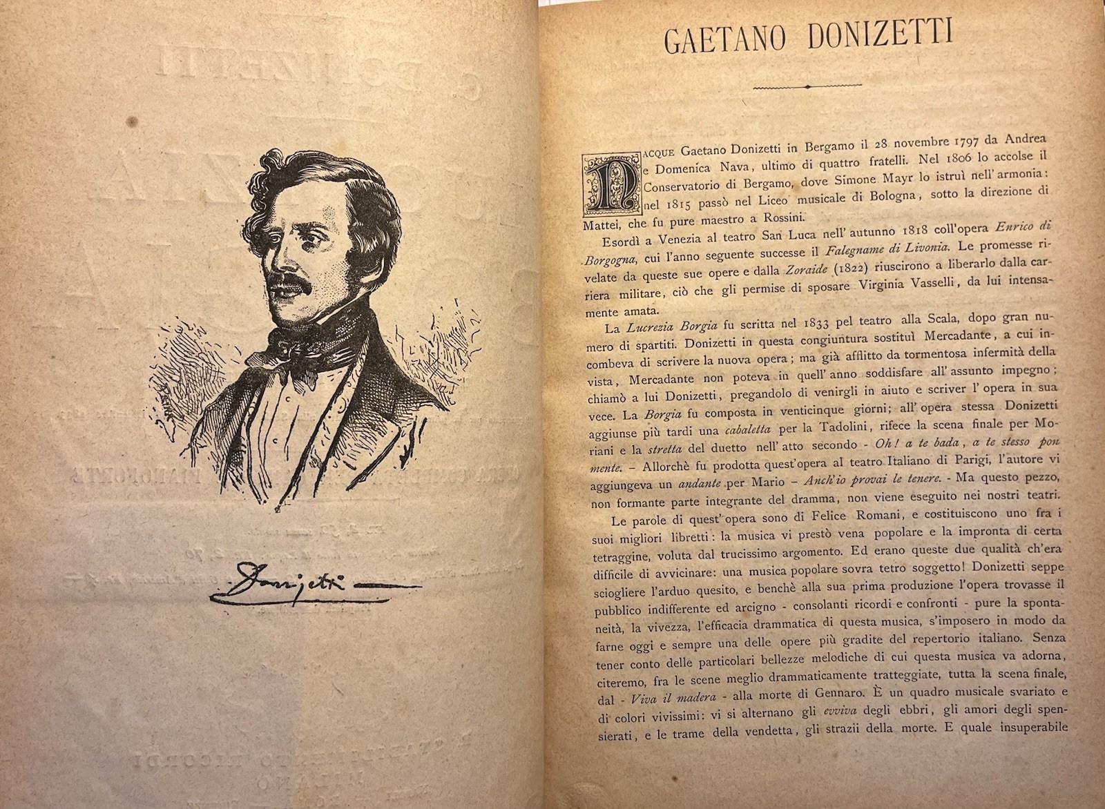 Opera Donizetti’s LUCRETIA BORGIA Milan circa 1890 In Italian 241pp HC