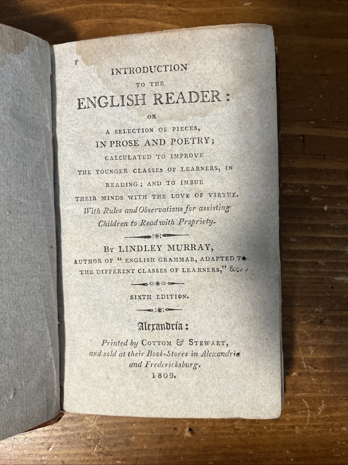 1809 Introduction To The English Reader; Alexandria, Virginia Imprint