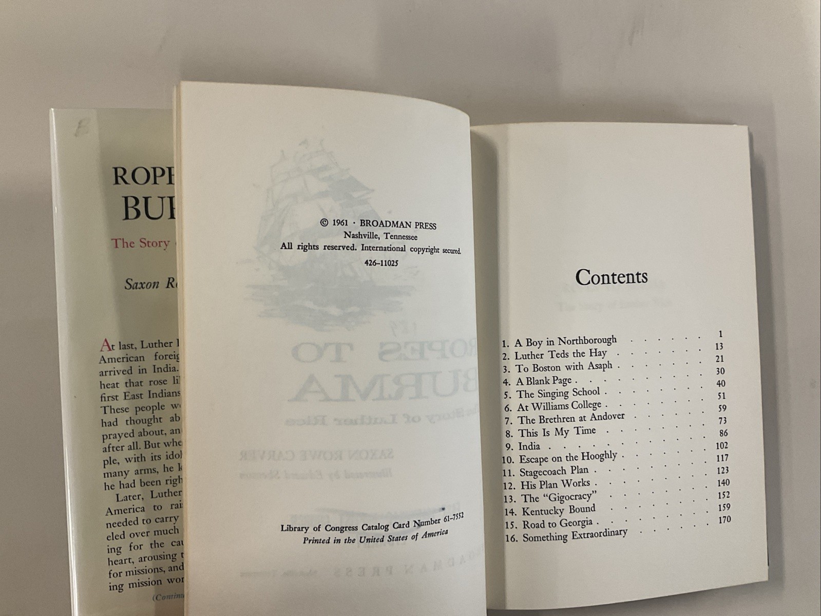 Ropes to Burma Story of Luther Rice Saxon R Carver HC DJ 1961 Broadman Biography