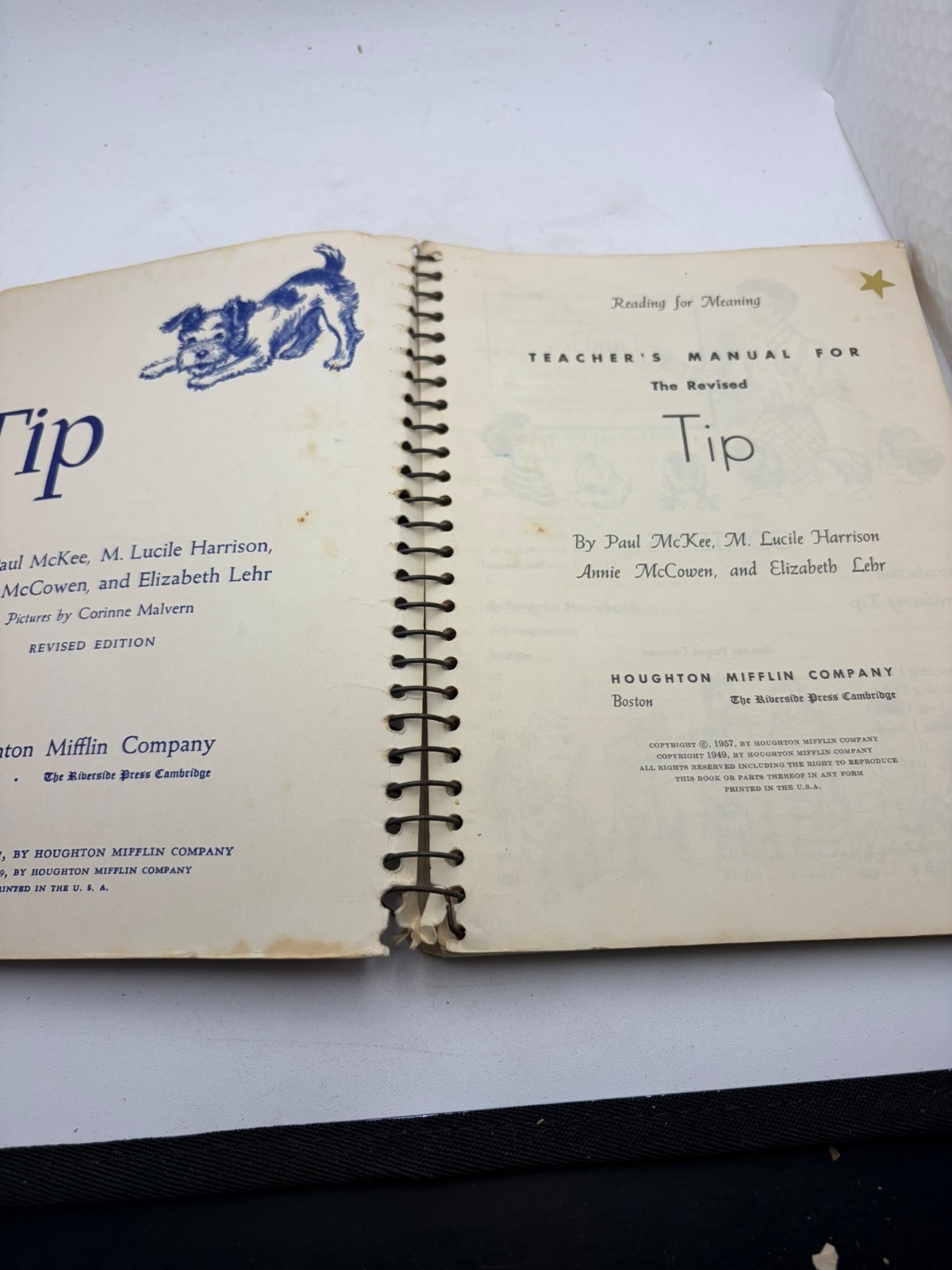 1957 Tip Reading For Meaning Teacher’s Edition Houghton Mifflin Spiral Manual