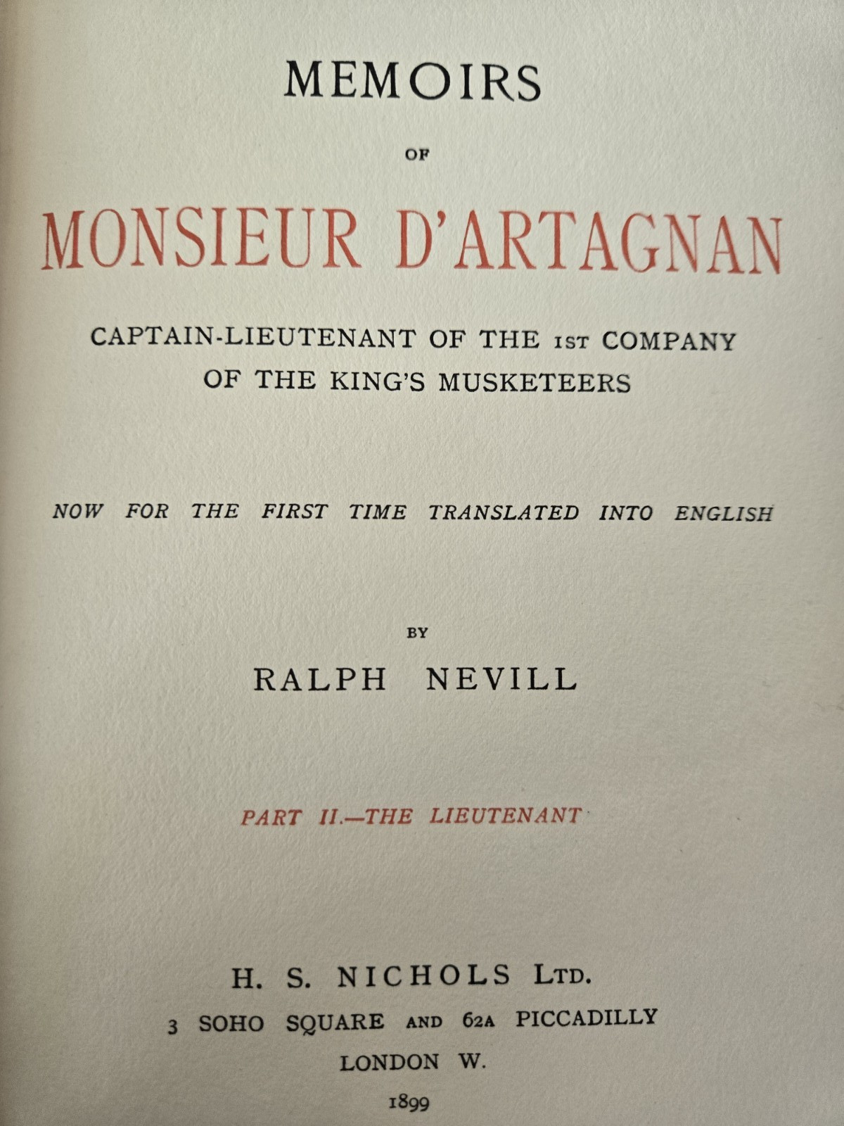 MEMOIRS OF MONSIEUR D’ARTAGNAN, 1899 English Translation
