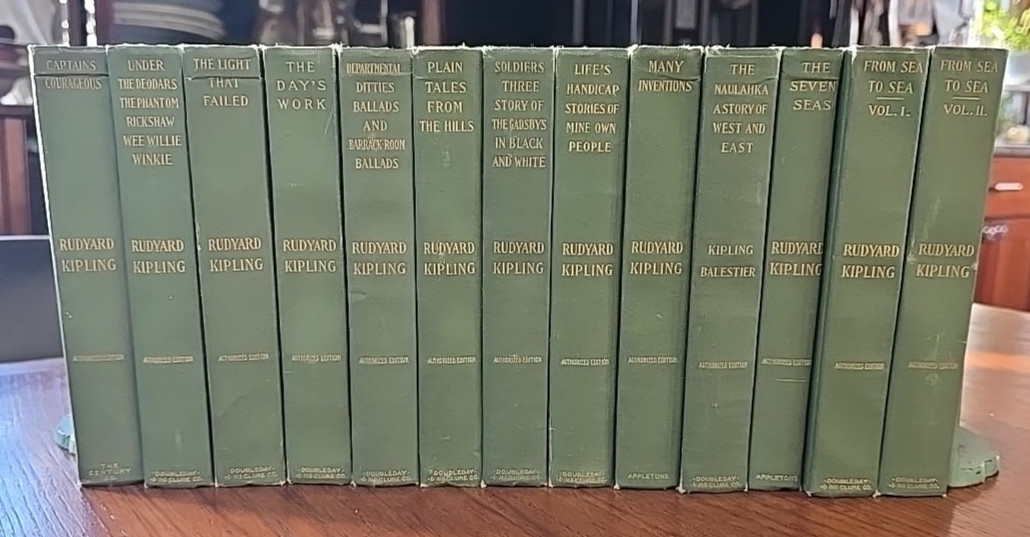 Lot of 13 Antique Rudyard Kipling Book Set 1899 Green Cover Good Condition
