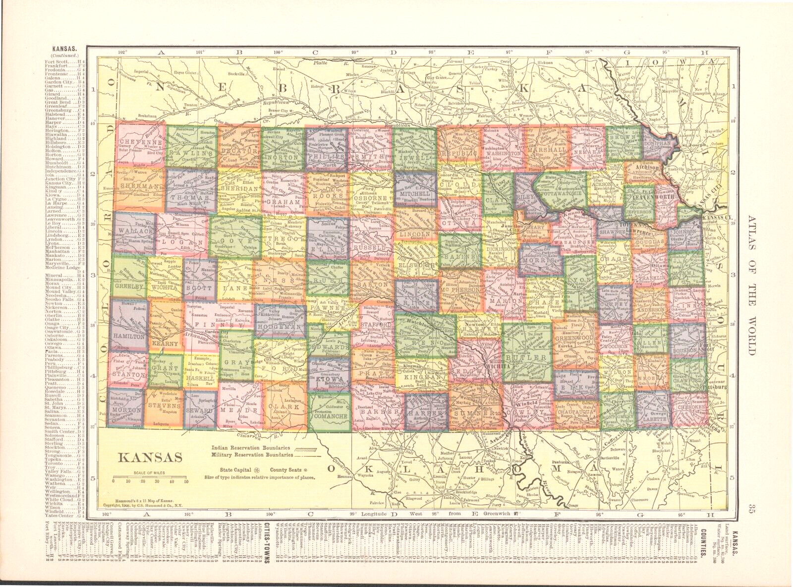 1908 Antique Map * Kansas