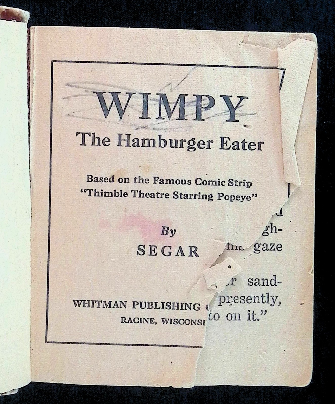 WIMPY BIG LITTLE BOOK ~ THE HAMBURGER EATER ~ 1938 WHITMAN PUBLISHING RACINE