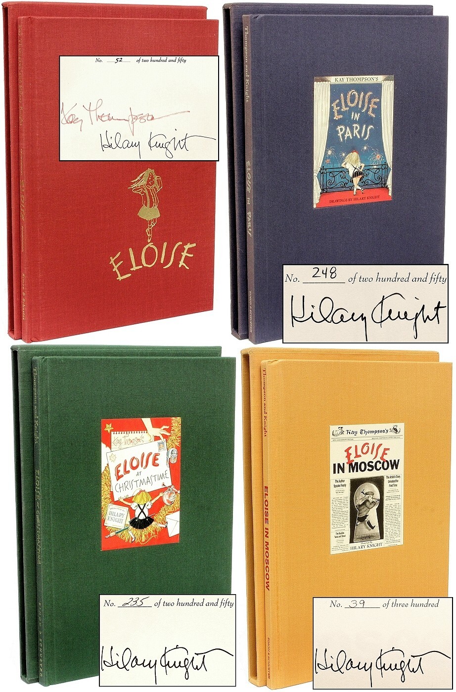 Kay Thompson. COMPLETE SET OF SIGNED LIMITED ED. Eloise – Paris – Moscow – Xmas