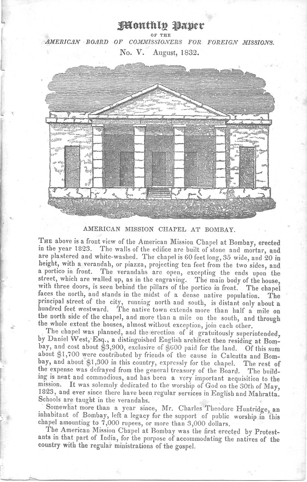 1832 INDIA BOMBAY MISSIONARY Gordon Hall DISBOUND ARTICLE RELIGION CHRISTIANITY