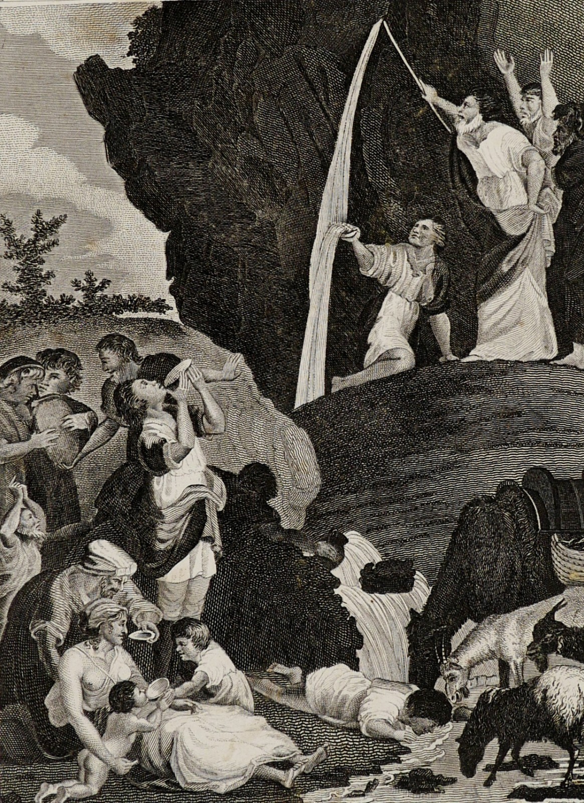 1826 Brown Bible Moses Smiting the Rock Large Folio Engraving Numbers 20