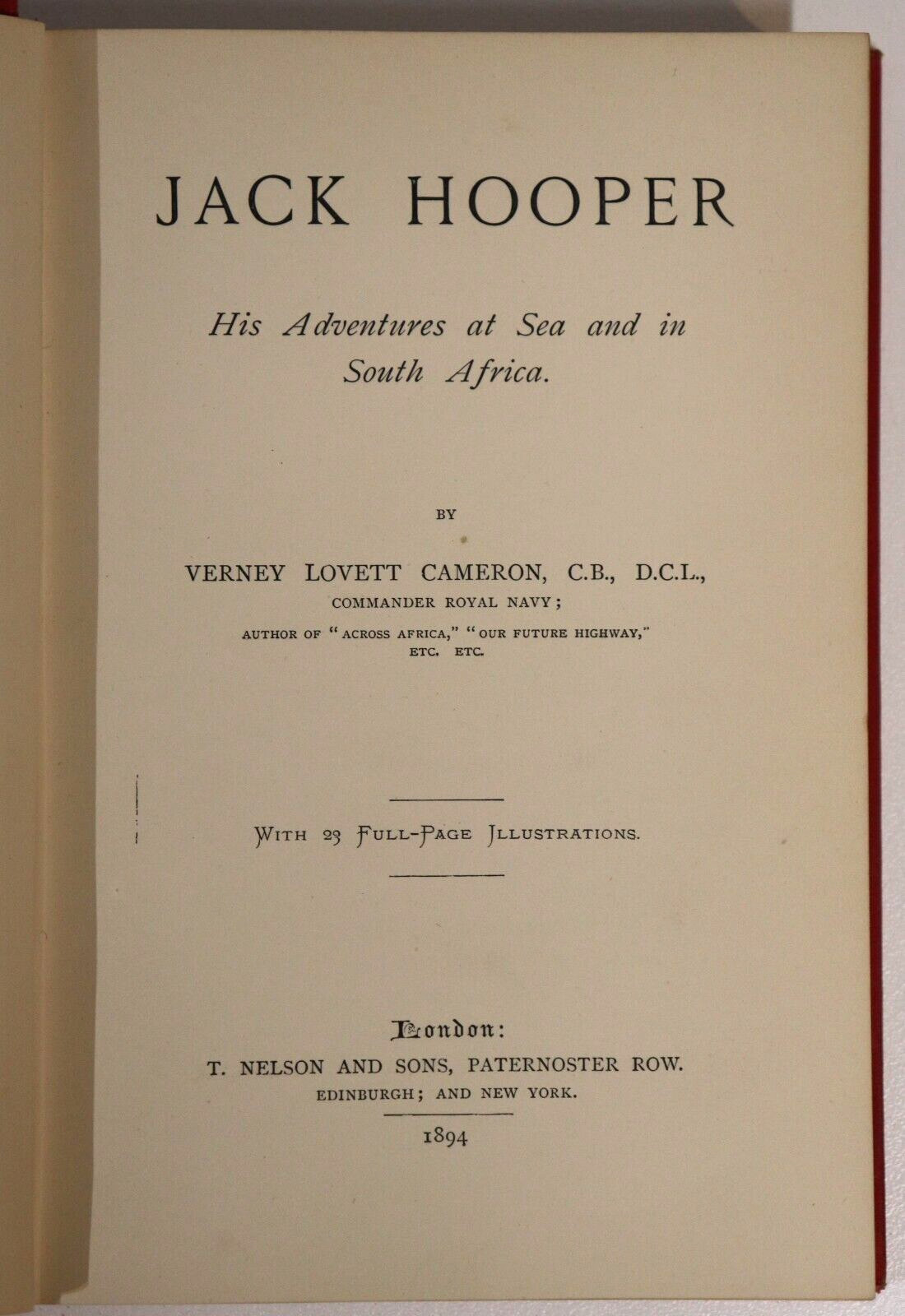 1894 Jack Hooper Adventures At Sea & South Africa Antique Adventure Fiction Book