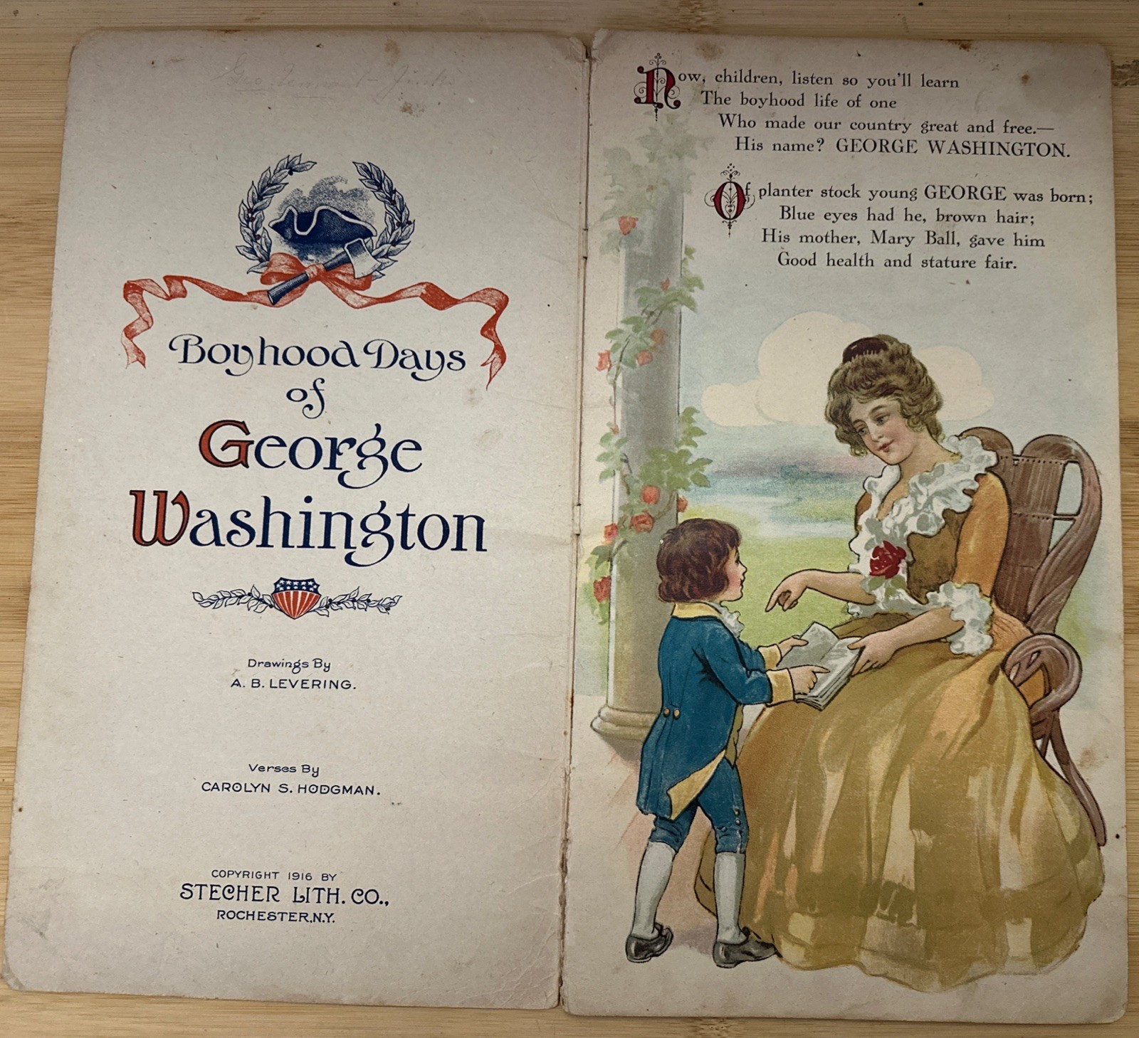 Antique 1916 Boyhood Days Of George Washington Stecher Lith Co. Rochester NY