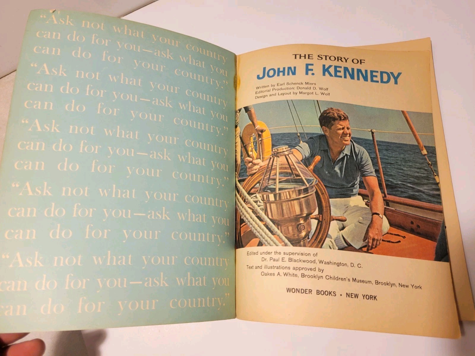 The Story of John F. Kennedy. By Earl Schenck Miers. 1964 Wonder Books
