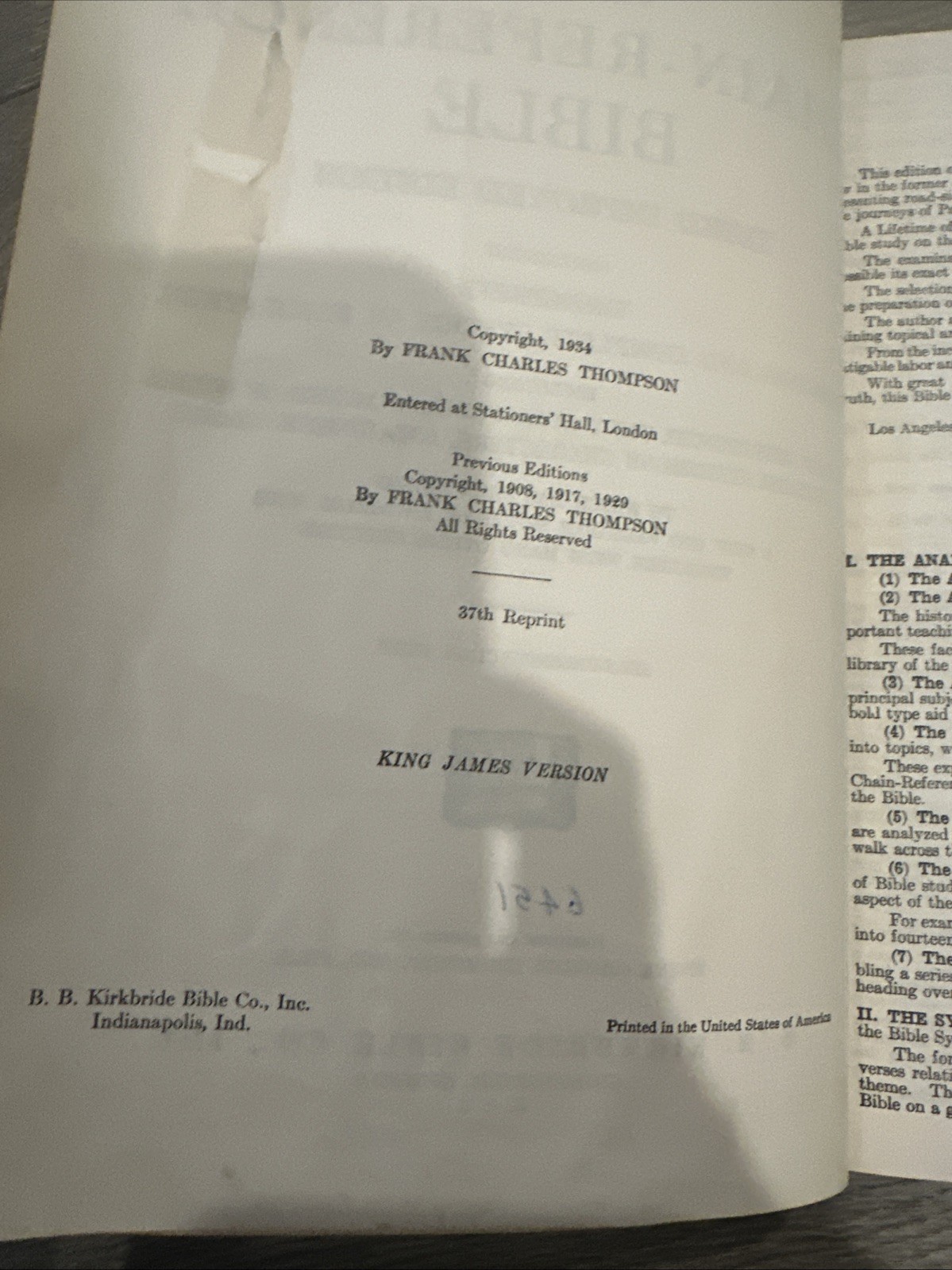 The New Chain Reference Bible Thompson 1957 Third Improved Edition Hardback ExL