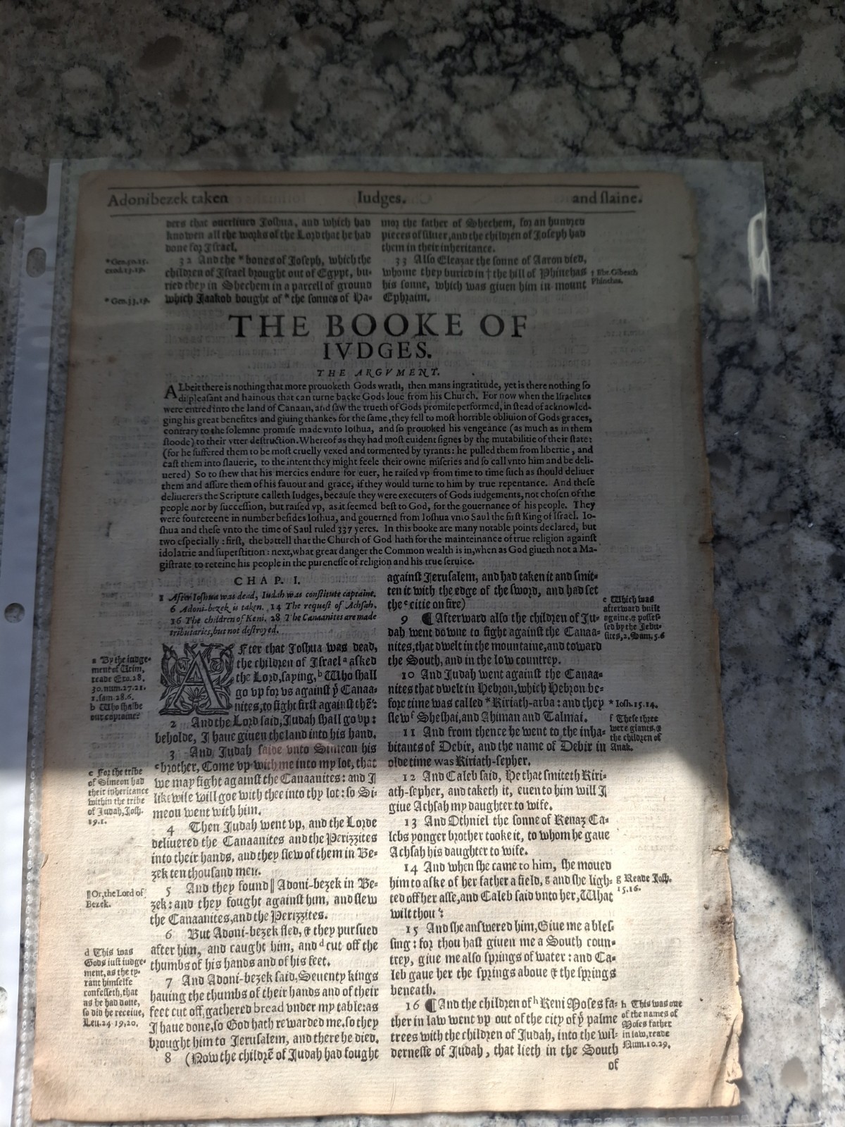 1591 GENEVA BIBLE (THE BOOK OF JUDGES),TITLE PAGE,the death of Joshua.+ 1