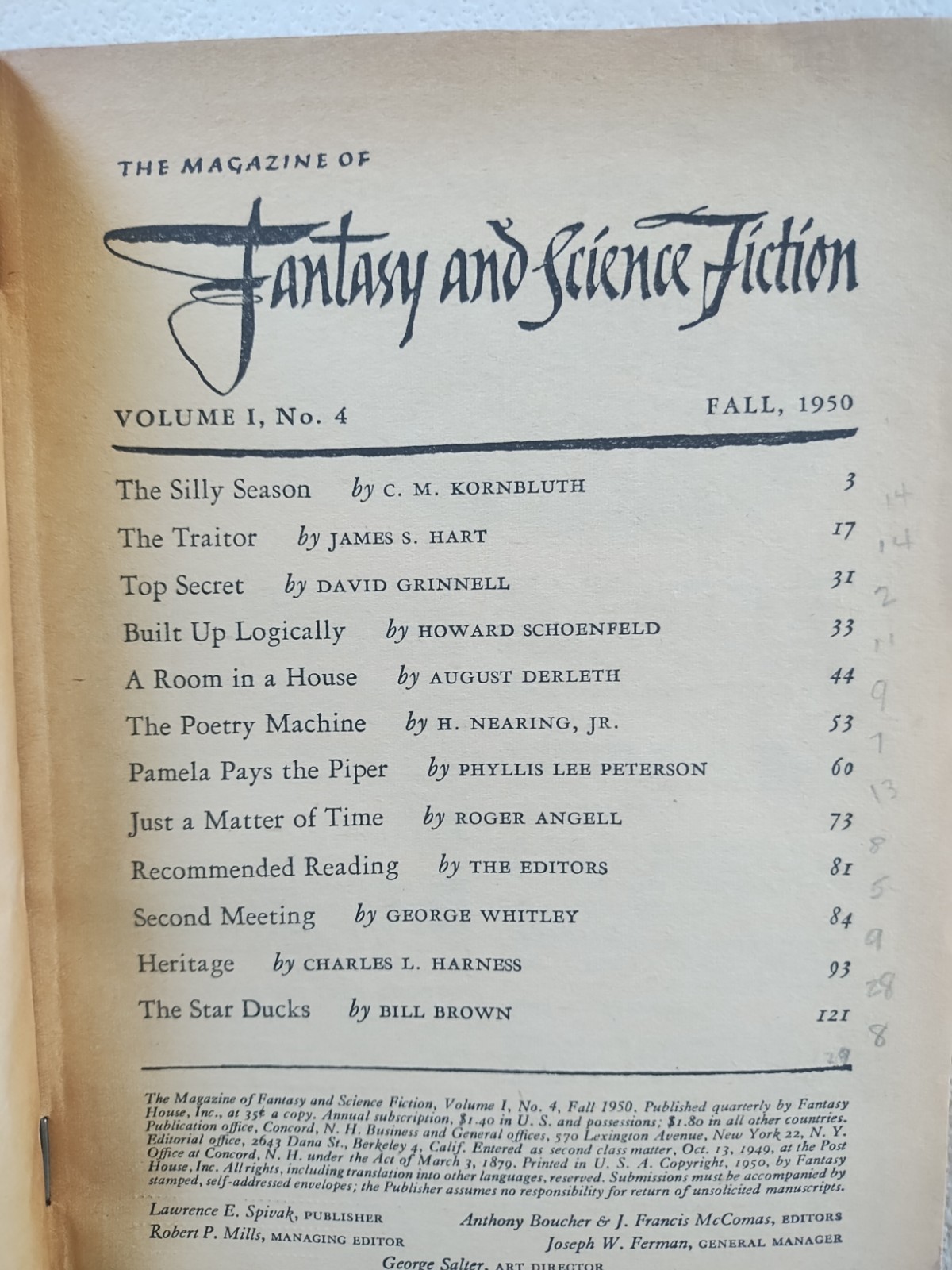 Lot Of (9) The Magazine of Fantasy and Science Fiction Vintage 1950’s – (G) Good