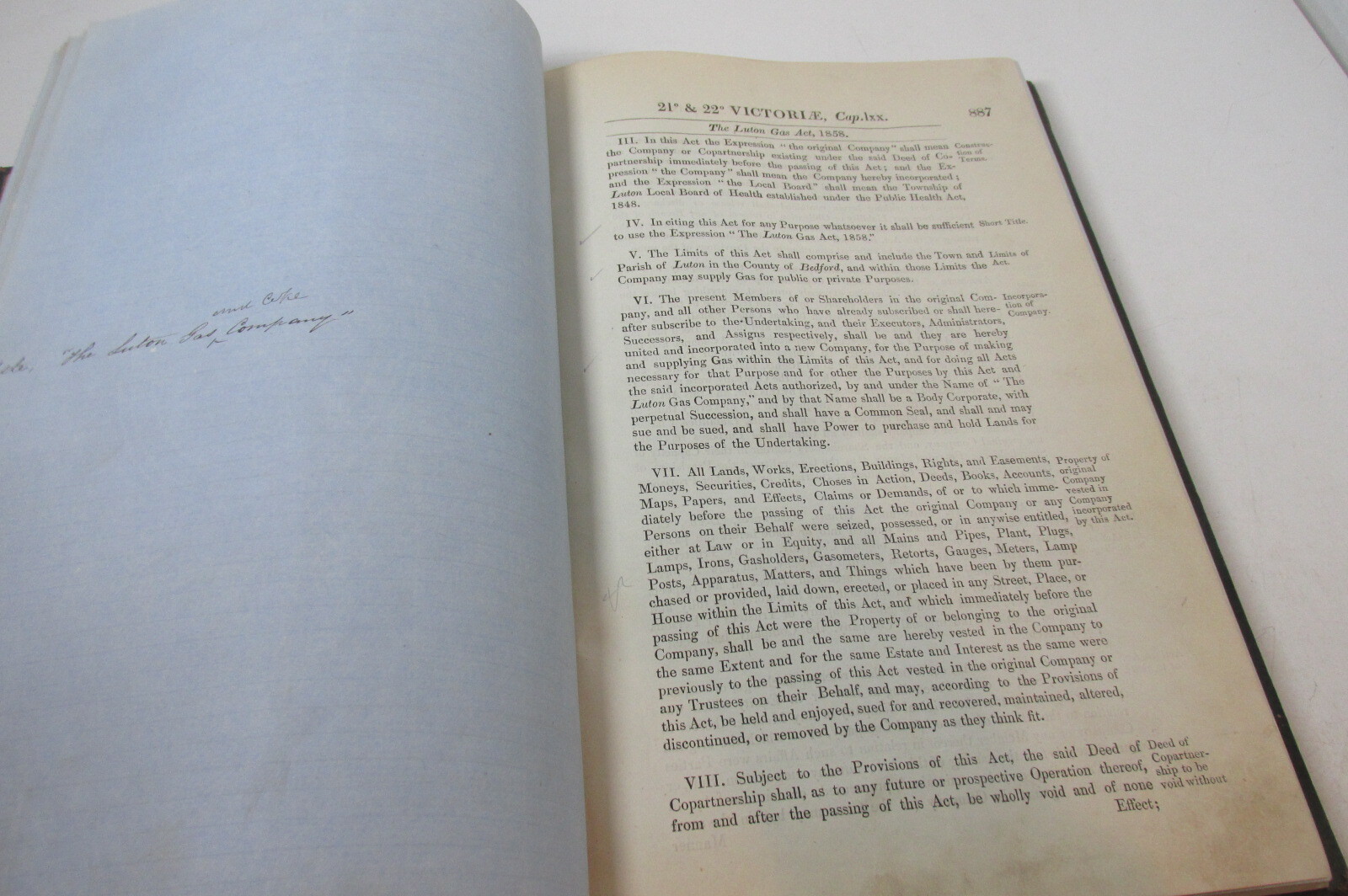 Luton Gas Company Act 1858/1890, leather bound book Scarce.
