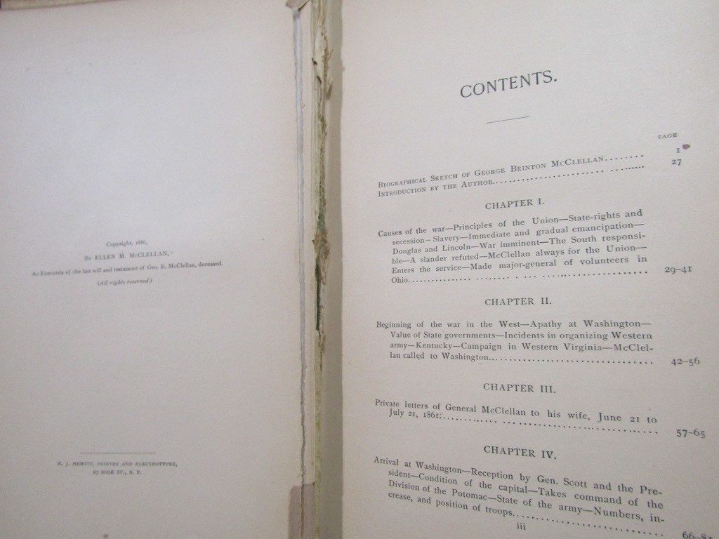 1887 MCCLELLAN’S OWN STORY THE WAR FOR THE UNION Old Civil War 1st Ed. Worn Copy