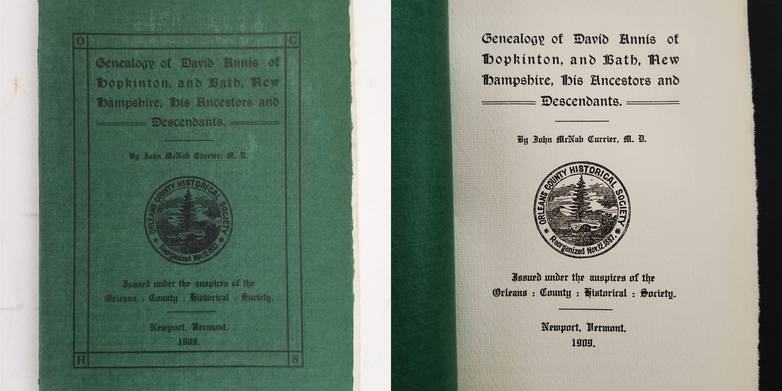 1909 antique GENEALOGY hopkinton bath nh DAVID ANNIS kimball flood watkins warne