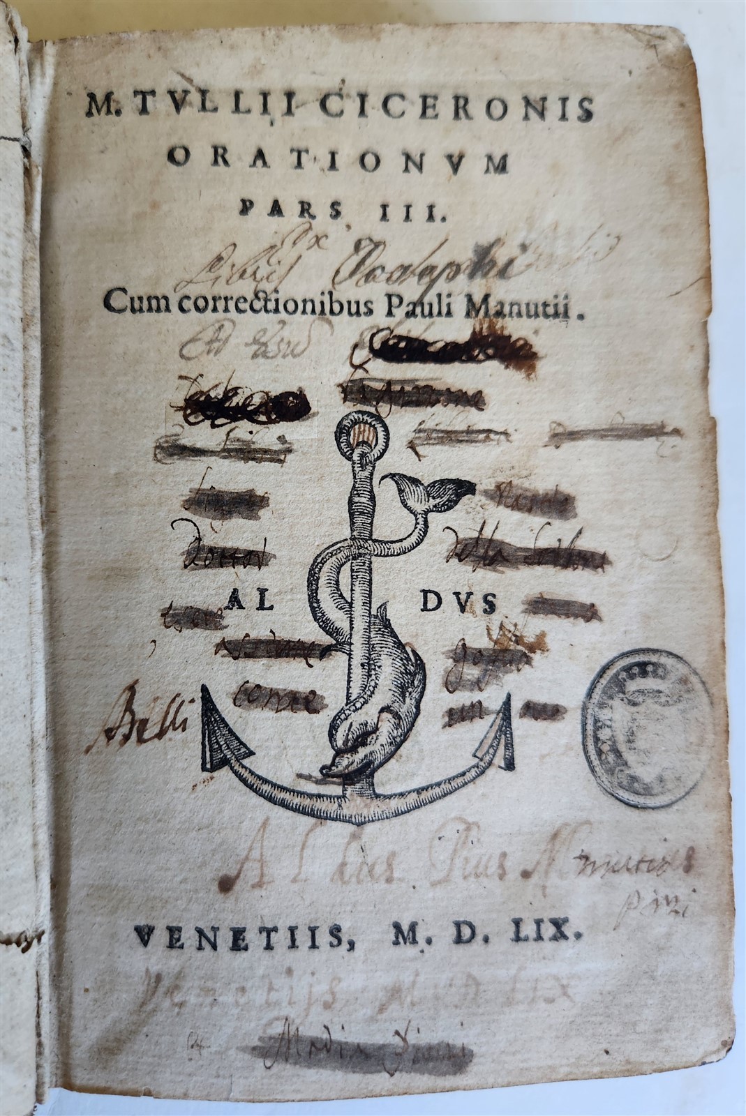 1559 ALDUS PRESS CICERO edited by Paolo Manuzio antique VELLUM 16th CENT. Aldine