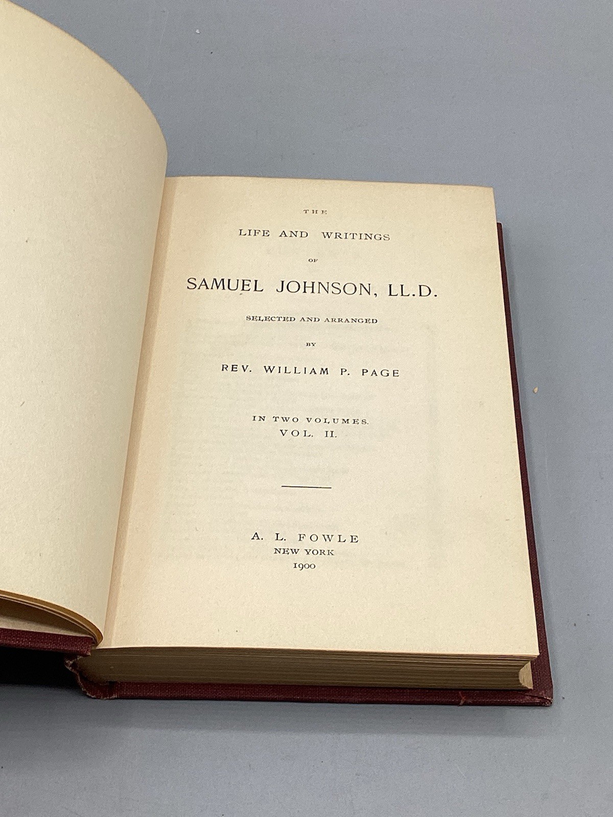 The Life And Writings Of Samuel Johnson By Rev. William Page (1900) Vol 2 *RARE*