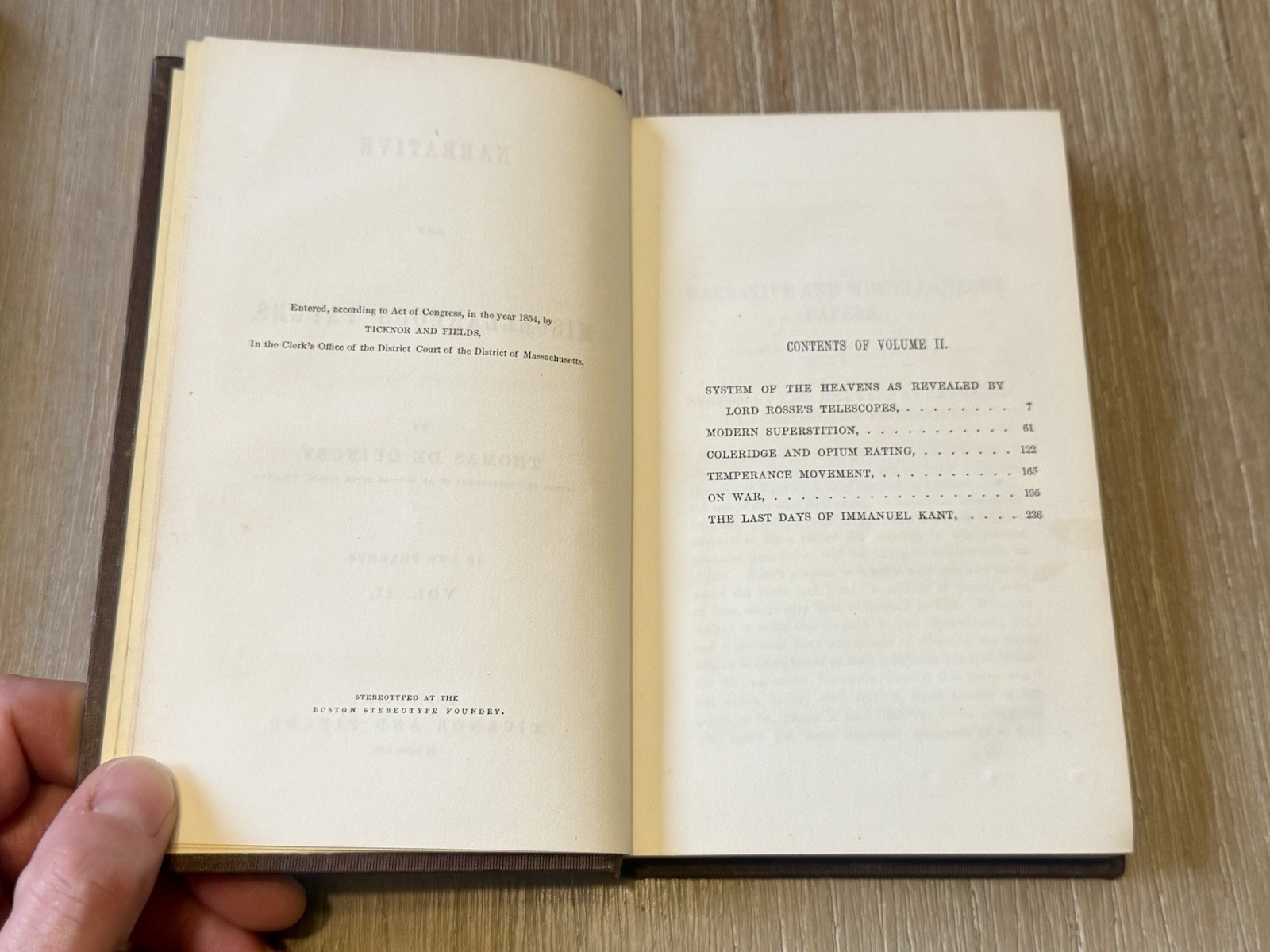 Narrative & Misc. Papers by Thomas De Quincey 1854 HC / 2 Volume Antique Set
