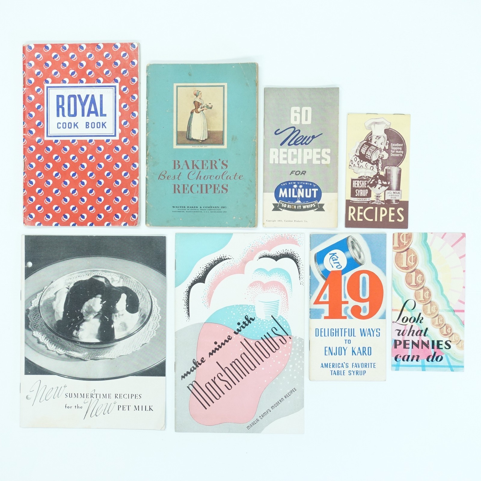 Vintage 1930s Cook Booklets Hershey’s Karo Syrup Royal Bakers Chocolate Lot of 8