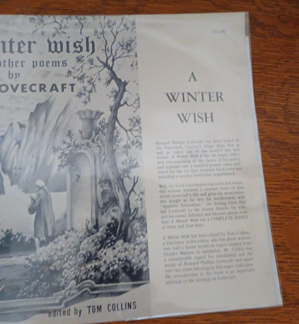 1977 ORG Unfolded Printers Copy Dust Jacket a Winter’s Wish H.P. Lovecraft RRGS3