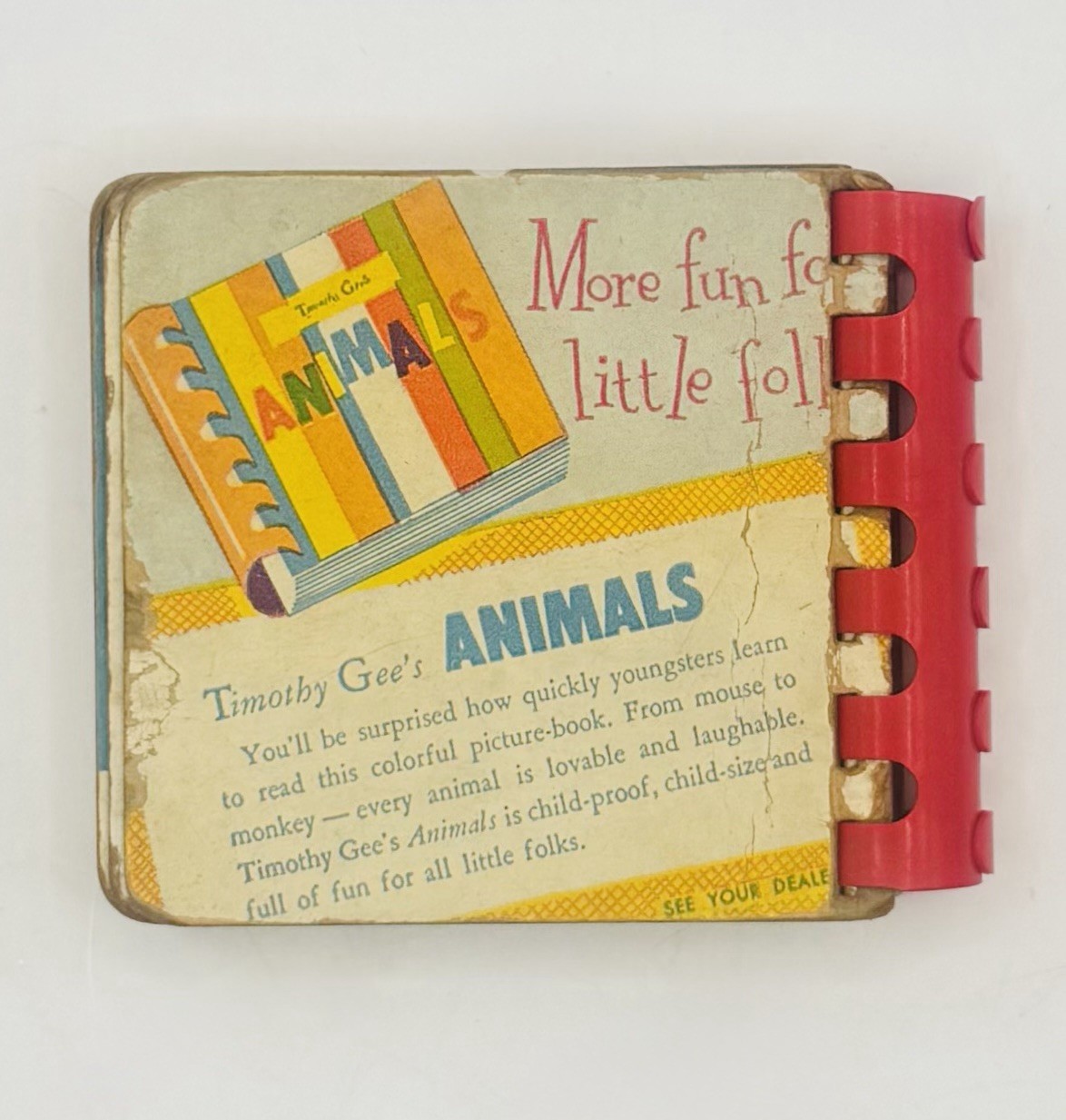 Vintage 1949 Timothy Gee Tiny Textbook Objects Mini Board Book Red Comb Binding